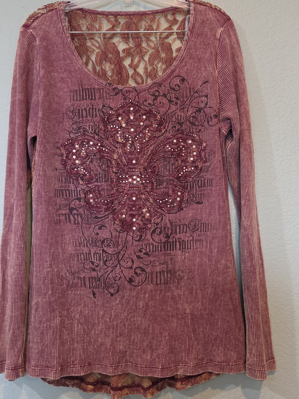 Y2K Daytrip Thermal Long Sleeve Shirt XL Lace Back Twilightcore Fairy Whimsigoth